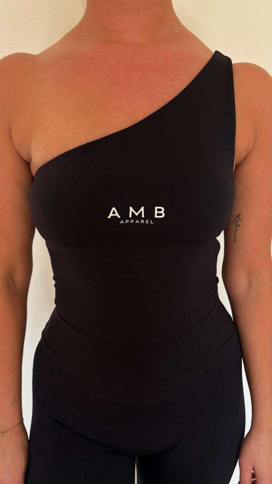 One shoulder top zwart